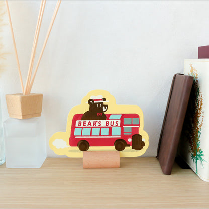 OB1TOY x ROKKAKU - Foil-Stamped Die-Cut Postcard - Bear's Travels - Bus Tours