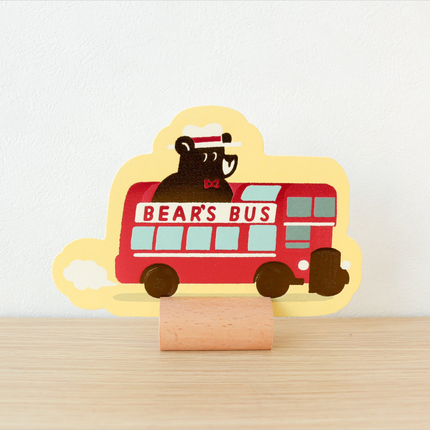 OB1TOY x ROKKAKU - Foil-Stamped Die-Cut Postcard - Bear's Travels - Bus Tours