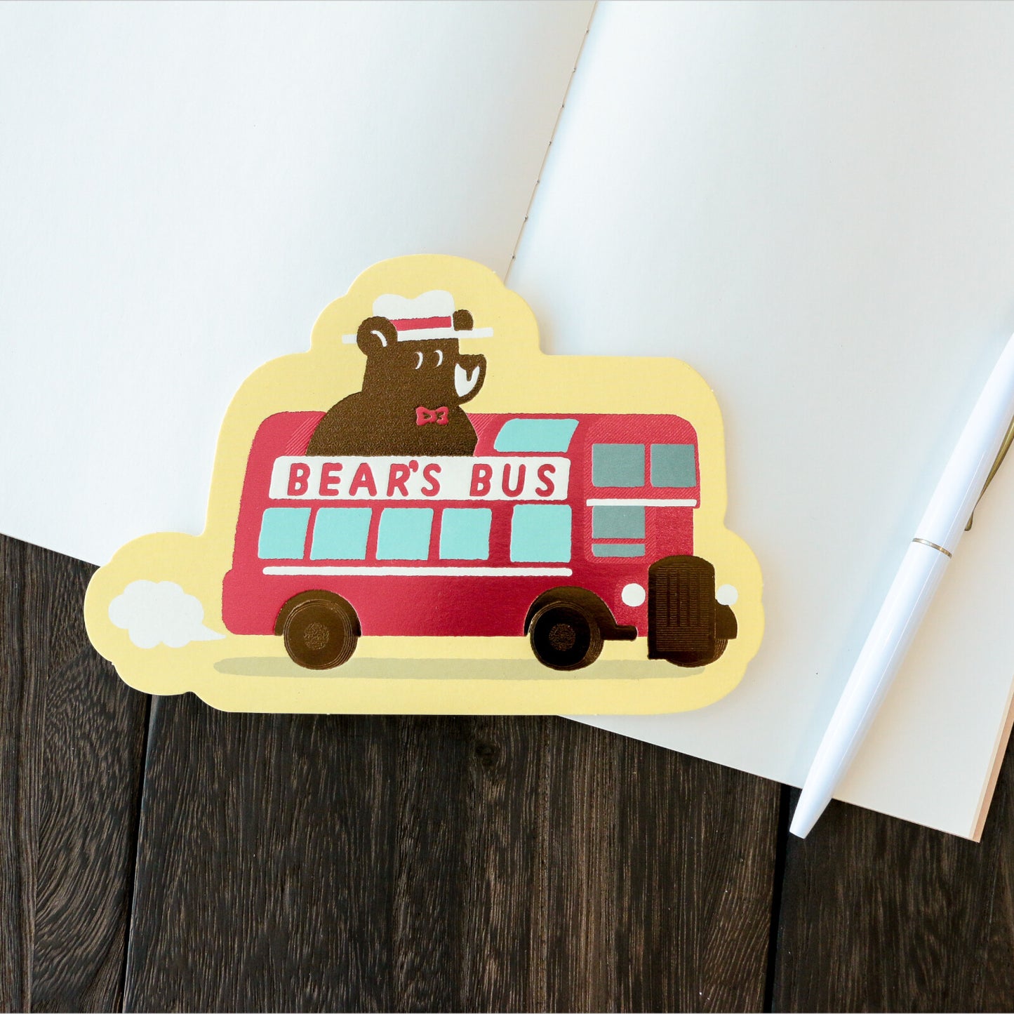 OB1TOY x ROKKAKU - Foil-Stamped Die-Cut Postcard - Bear's Travels - Bus Tours