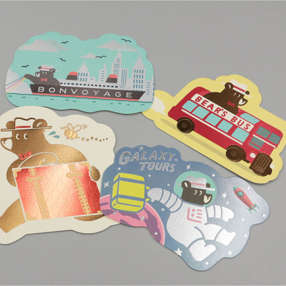 OB1TOY x ROKKAKU - Foil-Stamped Die-Cut Postcard - Bear's Travels - Ships Tours