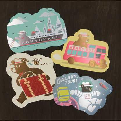 OB1TOY x ROKKAKU - Foil-Stamped Die-Cut Postcard - Bear's Travels - Ships Tours