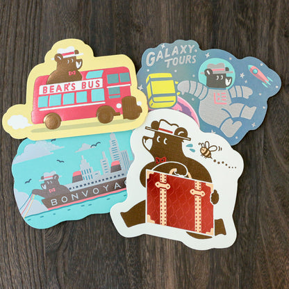 OB1TOY x ROKKAKU - Foil-Stamped Die-Cut Postcard - Bear's Travels - Ships Tours