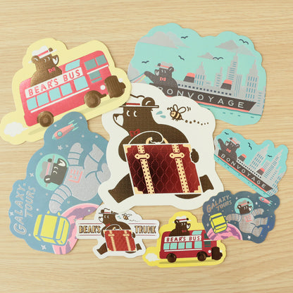OB1TOY x ROKKAKU - Foil-Stamped Die-Cut Postcard - Bear's Travels - Ships Tours