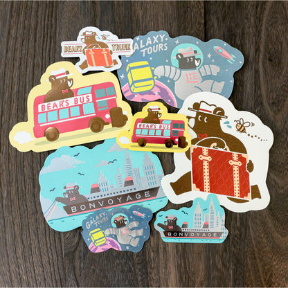 OB1TOY x ROKKAKU - Foil-Stamped Die-Cut Postcard - Bear's Travels - Ships Tours