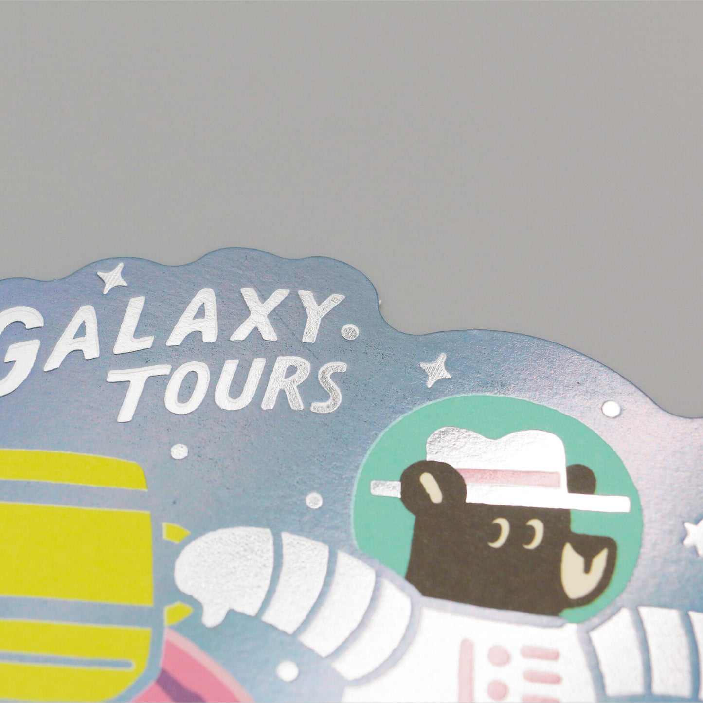 OB1TOY x ROKKAKU - Foil-Stamped Die-Cut Postcard - Bear's Travels - Galaxy Tours