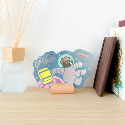 OB1TOY x ROKKAKU - Foil-Stamped Die-Cut Postcard - Bear's Travels - Galaxy Tours