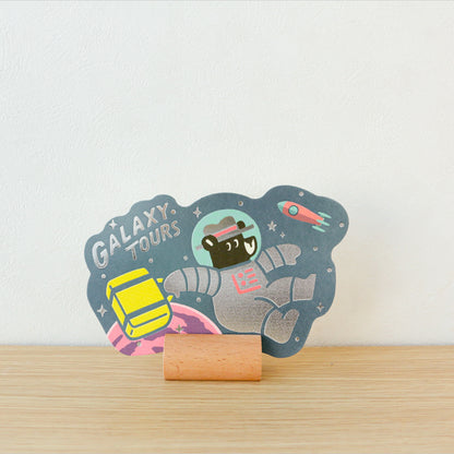 OB1TOY x ROKKAKU - Foil-Stamped Die-Cut Postcard - Bear's Travels - Galaxy Tours