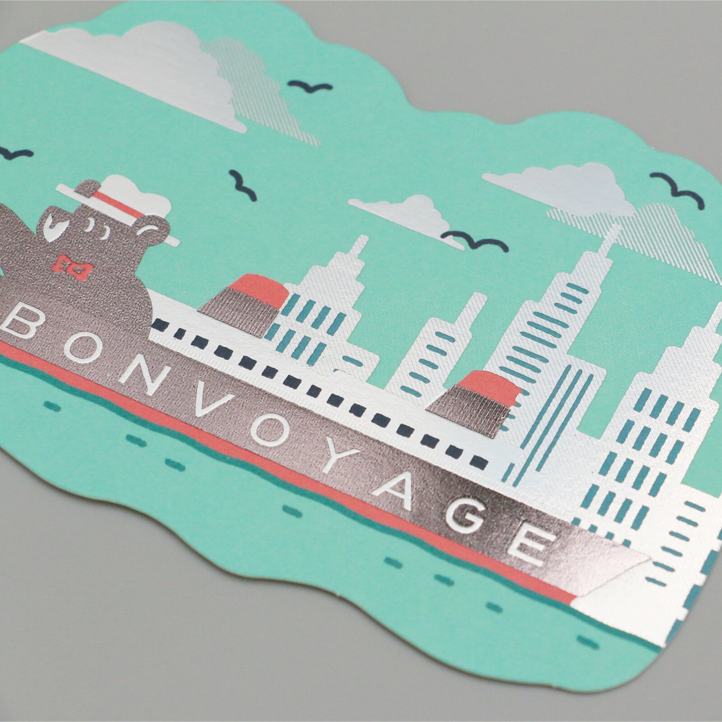 OB1TOY x ROKKAKU - Foil-Stamped Die-Cut Postcard - Bear's Travels - Ships Tours