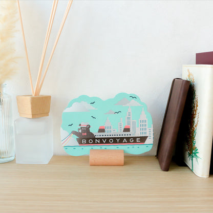 OB1TOY x ROKKAKU - Foil-Stamped Die-Cut Postcard - Bear's Travels - Ships Tours