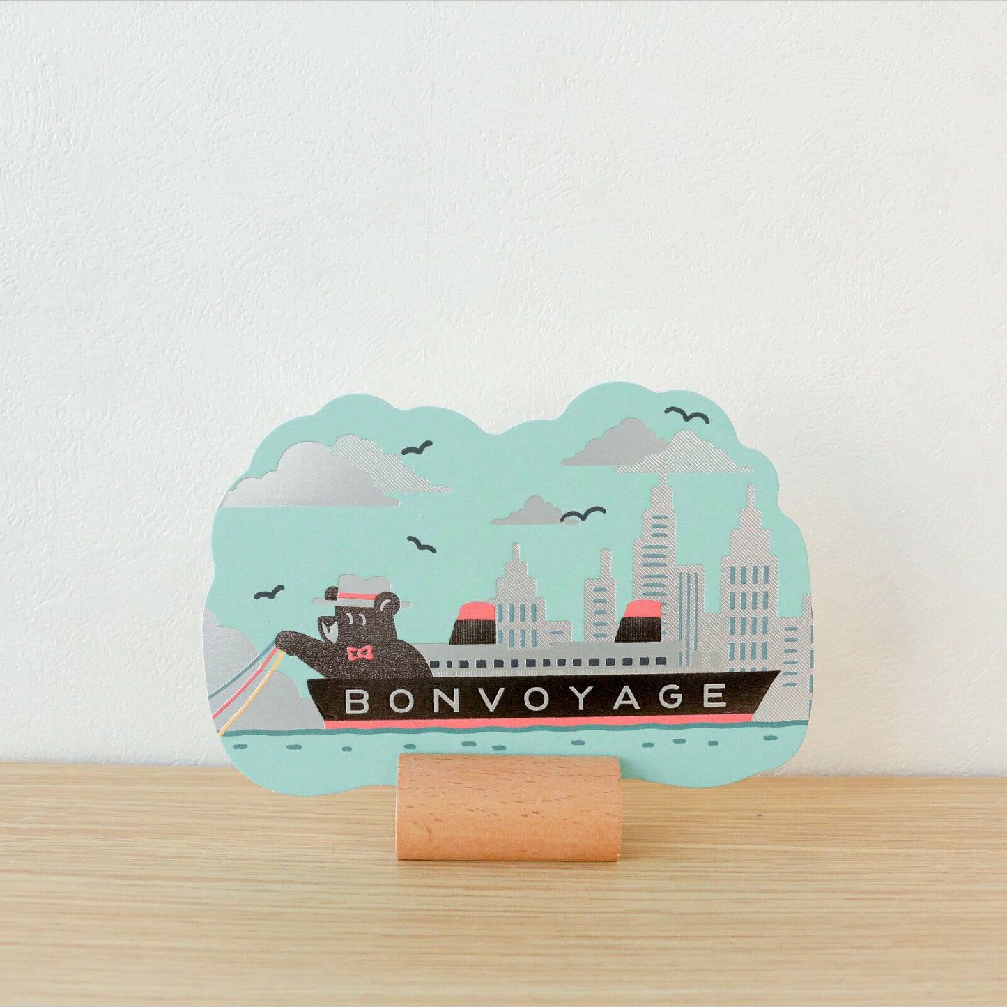 OB1TOY x ROKKAKU - Foil-Stamped Die-Cut Postcard - Bear's Travels - Ships Tours
