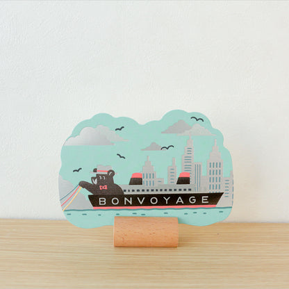 OB1TOY x ROKKAKU - Foil-Stamped Die-Cut Postcard - Bear's Travels - Ships Tours