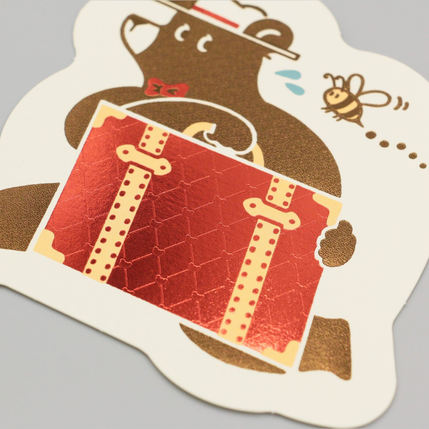 OB1TOY x ROKKAKU - Foil-Stamped Die-Cut Postcard - Bear's Travels - Trunk Tours