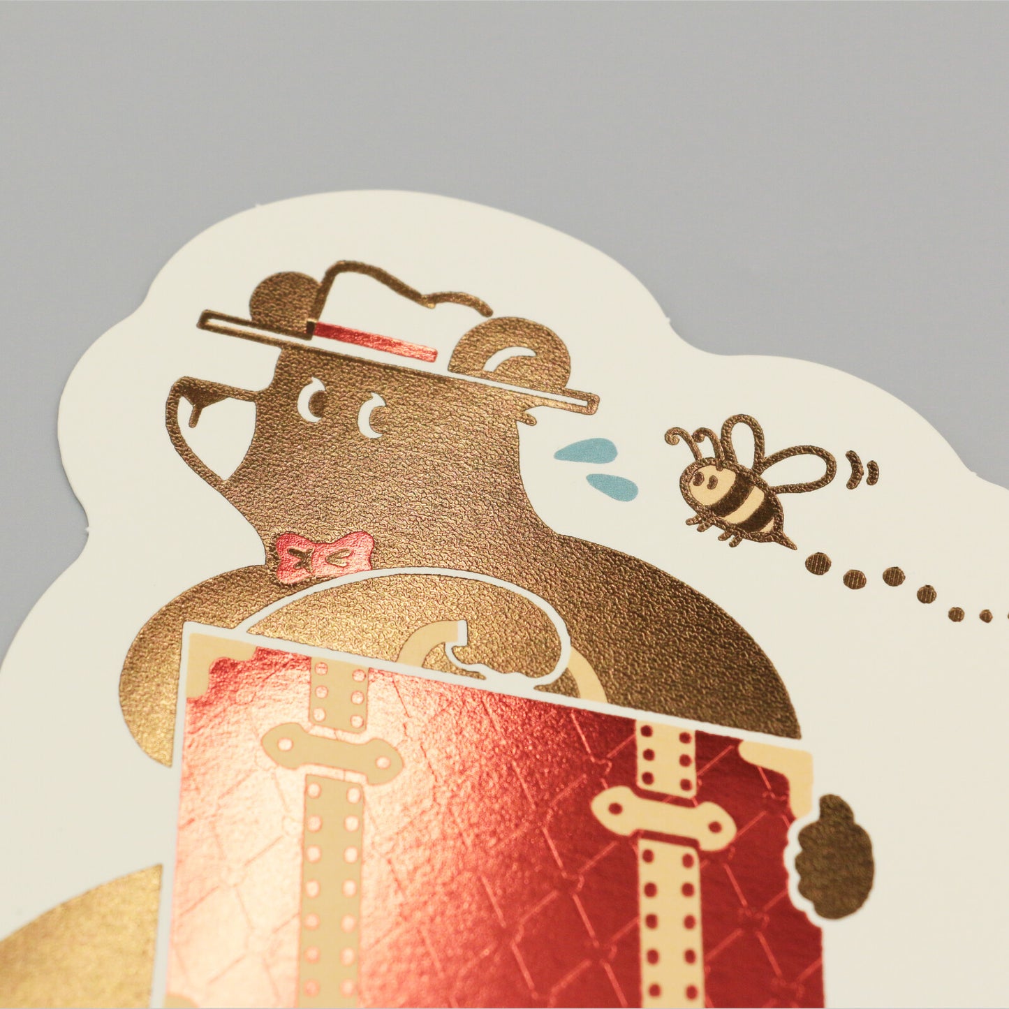 OB1TOY x ROKKAKU - Foil-Stamped Die-Cut Postcard - Bear's Travels - Trunk Tours