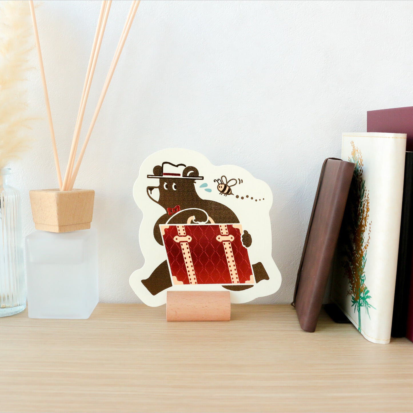 OB1TOY x ROKKAKU - Foil-Stamped Die-Cut Postcard - Bear's Travels - Trunk Tours