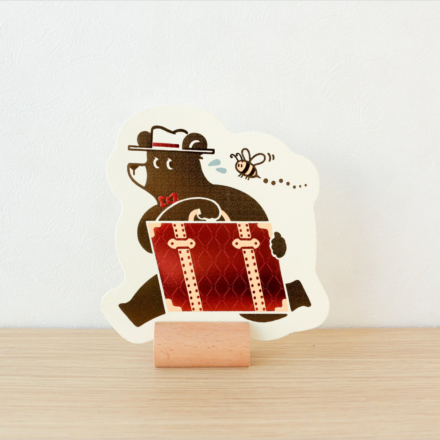 OB1TOY x ROKKAKU - Foil-Stamped Die-Cut Postcard - Bear's Travels - Trunk Tours