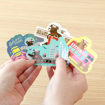 OB1TOY x ROKKAKU - Retro Sticker - Bear's Travels - Bus Tours
