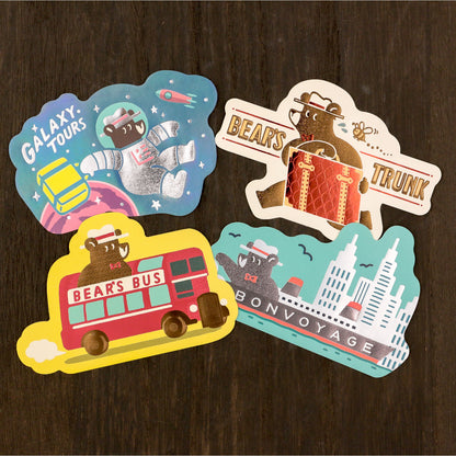 OB1TOY x ROKKAKU - Retro Sticker - Bear's Travels - Bus Tours