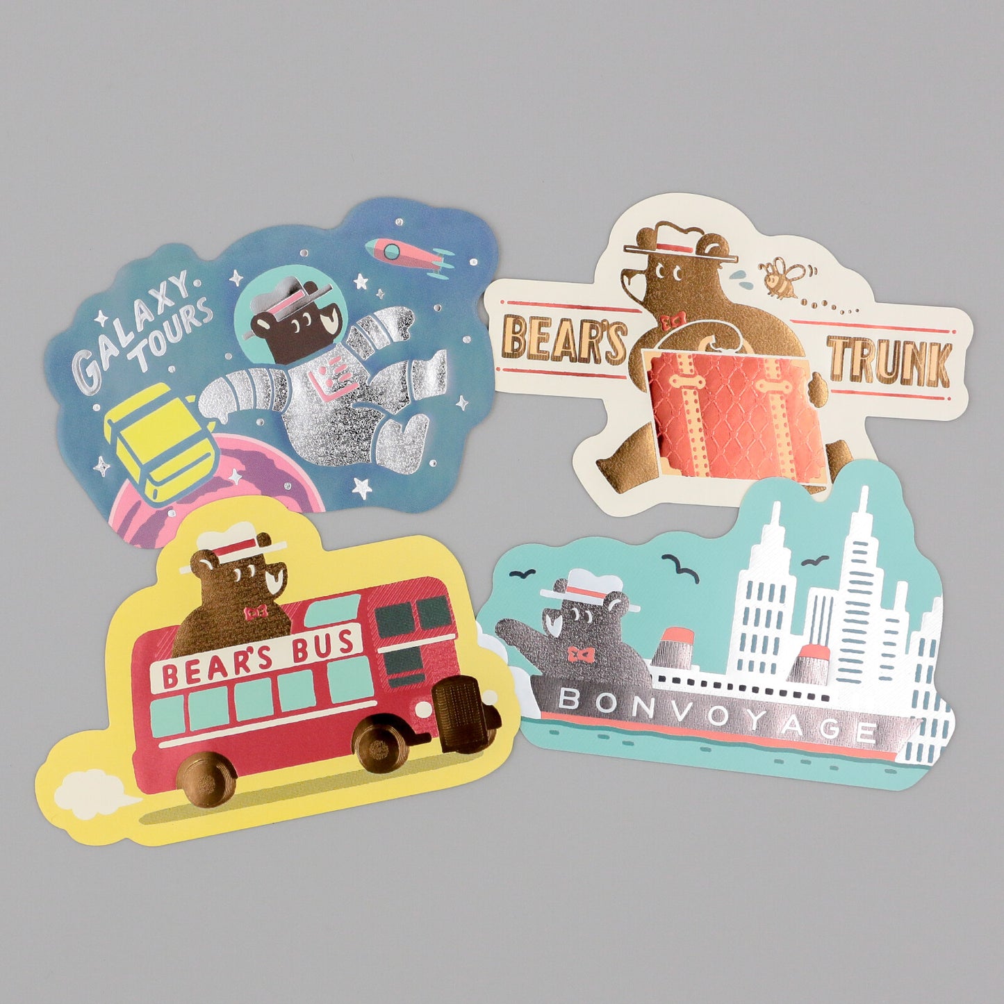 OB1TOY x ROKKAKU - Retro Sticker - Bear's Travels - Bus Tours