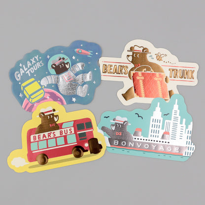 OB1TOY x ROKKAKU - Retro Sticker - Bear's Travels - Bus Tours