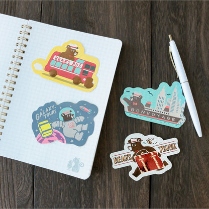OB1TOY x ROKKAKU - Retro Sticker - Bear's Travels - Bus Tours