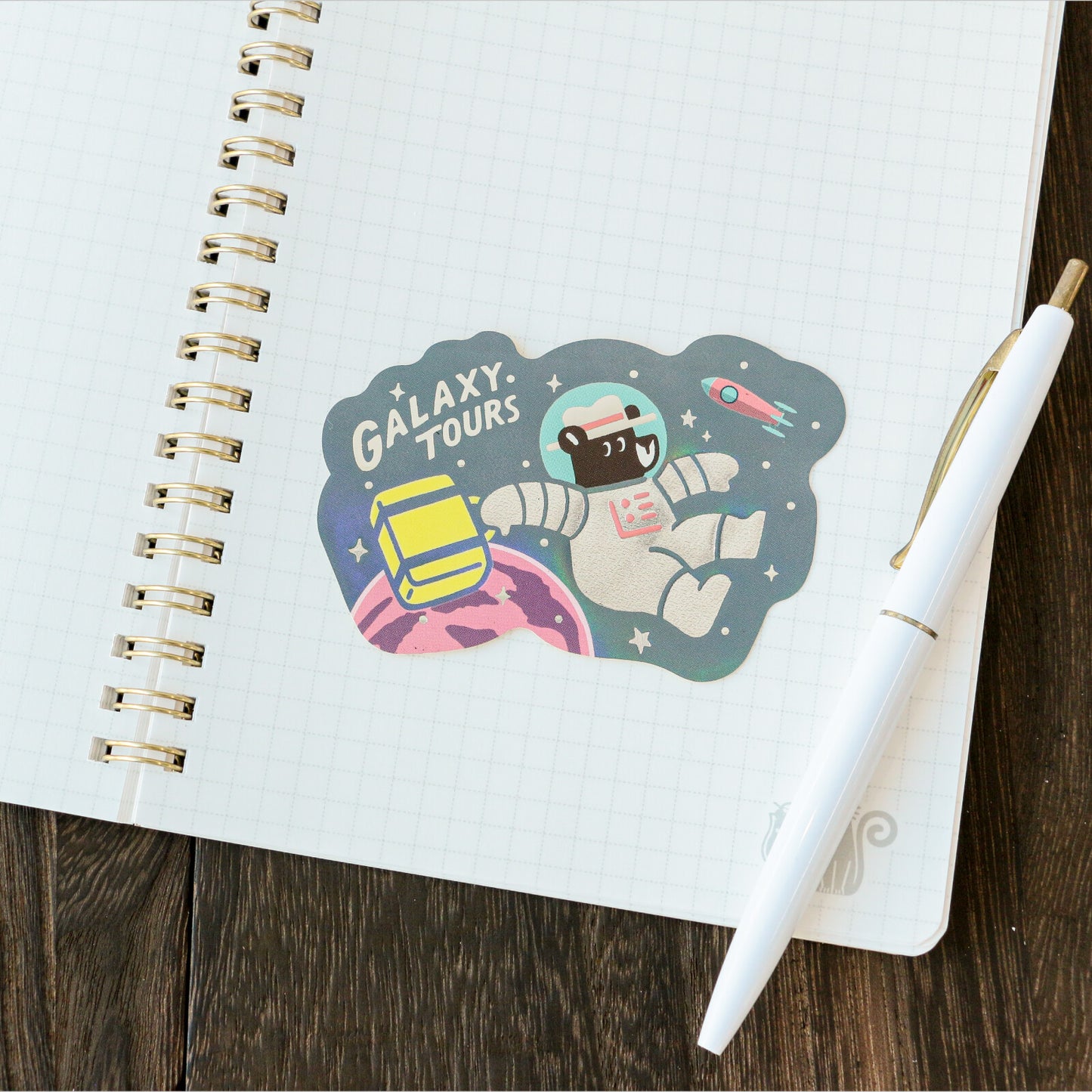 OB1TOY x ROKKAKU - Retro Sticker - Bear's Travels - Galaxy Tours