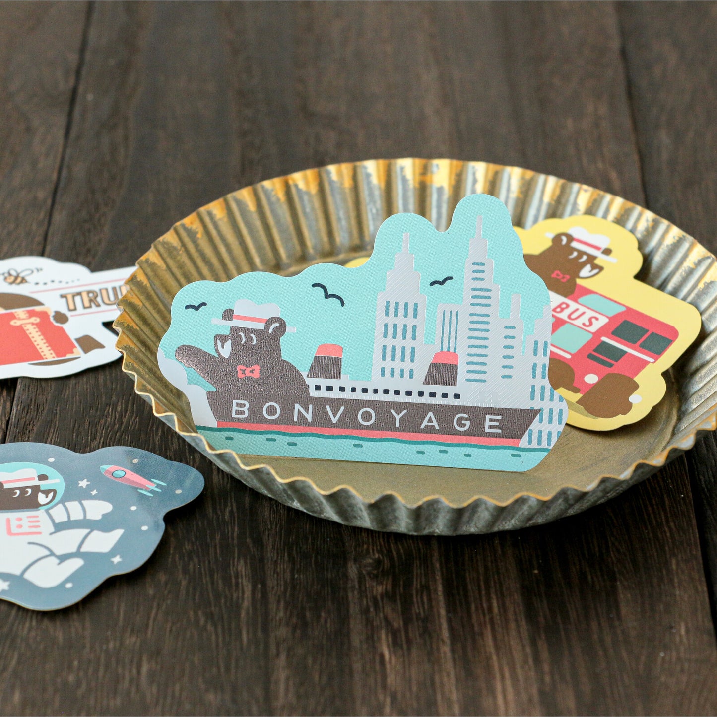 OB1TOY x ROKKAKU - Retro Sticker - Bear's Travels - Ships Tours