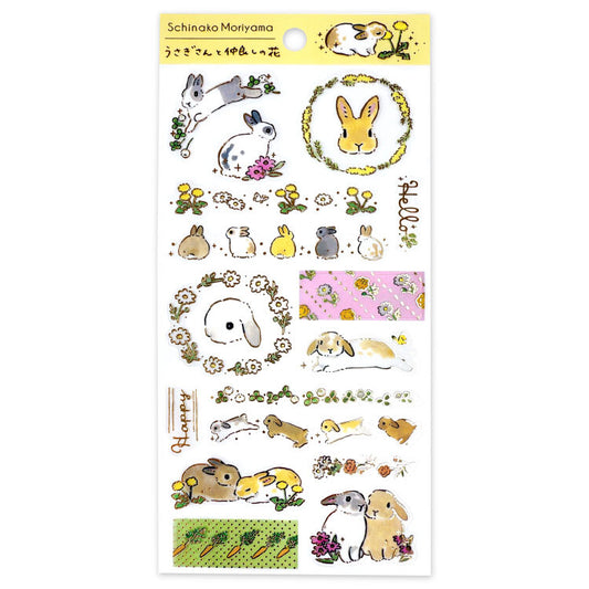 Active Corporation - Frost Seal Sticker Sheet - Schinako Moriyama - Flowers and Bunny Friends