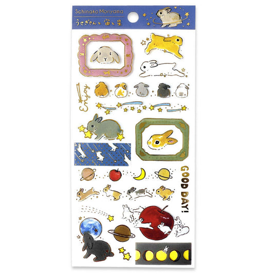 Active Corporation - Frost Seal Sticker Sheet - Schinako Moriyama - Rabbit, Sky, and Stars