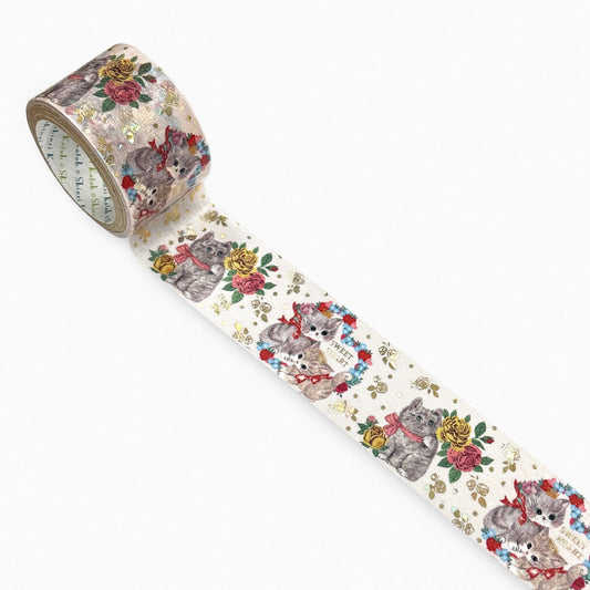 SEAL-DO Shinzi Katoh - 27mm Sparkling Washi Tape - Chaton Rose Cats