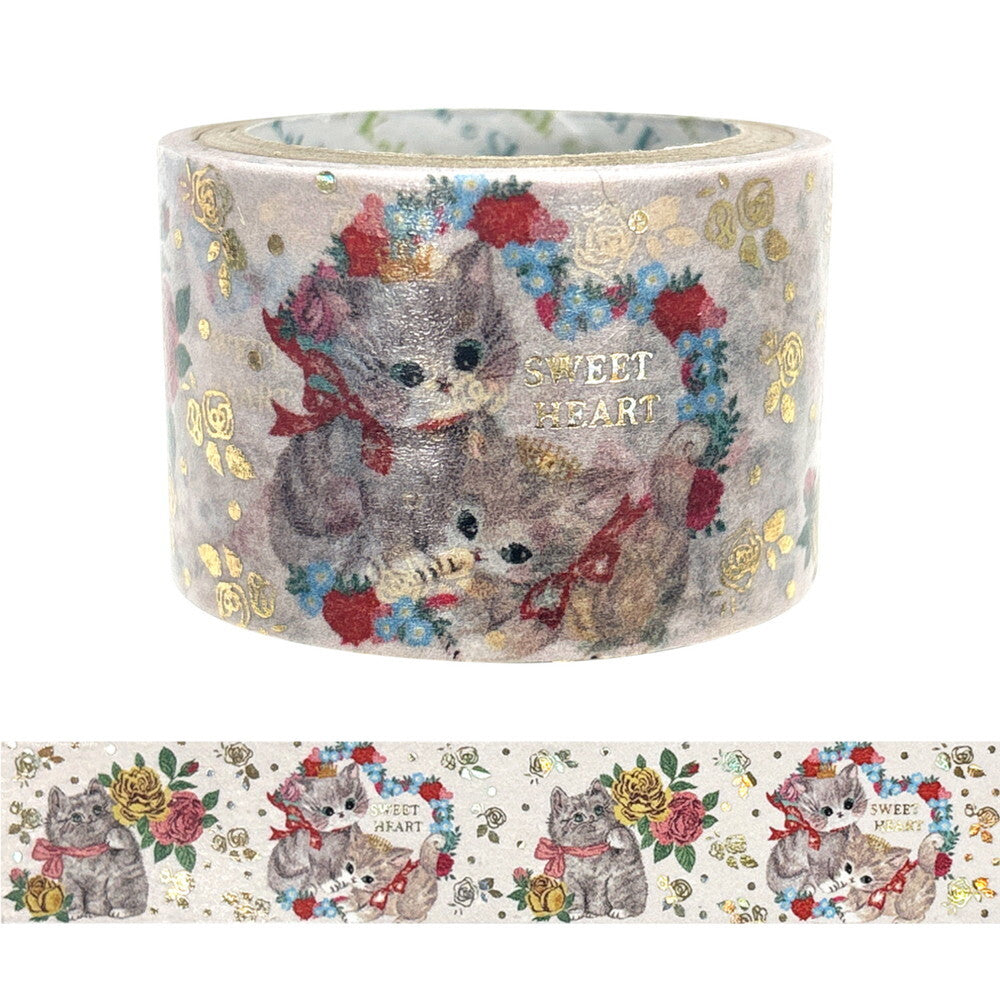 SEAL-DO Shinzi Katoh - 27mm Sparkling Washi Tape - Chaton Rose Cats