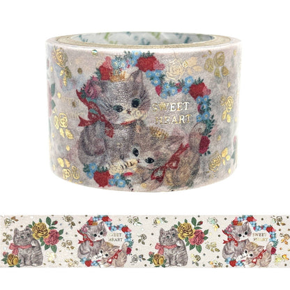SEAL-DO Shinzi Katoh - 27mm Sparkling Washi Tape - Chaton Rose Cats