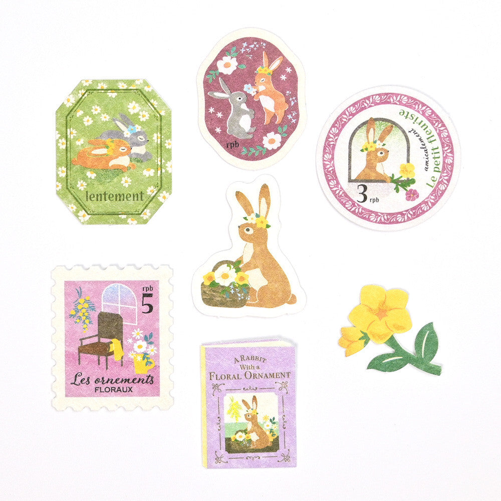Ressa Panda Books Series - Flake Stickers - A Rabbit With a Floral Ornament