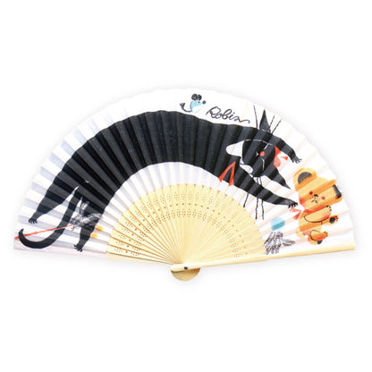 Hyogensha - Folding Fan - Black Cat Robin - Nap Time
