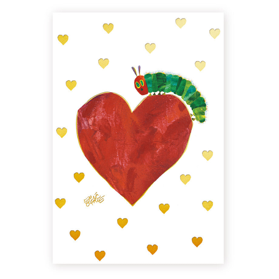 Cozyca - Foil-stamped Postcard - Eric Carle - The Very Hungry Caterpillar - Heart