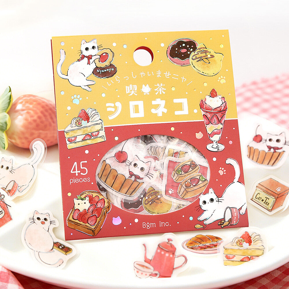 BGM - Flake Stickers - Welcome, Meow! - Shiro Neko Cafe (White Cat Cafe)