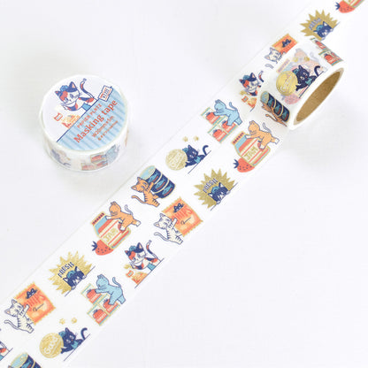 Decorative tape with cat illustrations on a white background