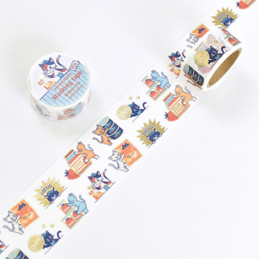 Decorative tape with cat illustrations on a white background