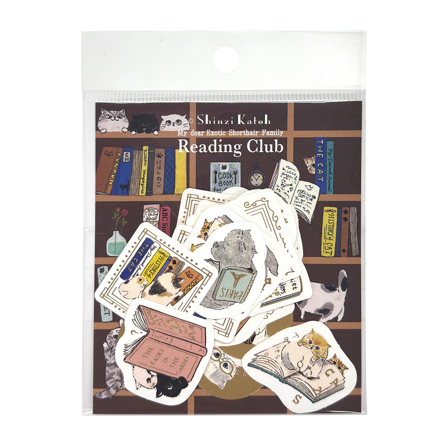 SEAL-DO Shinzi Katoh - Foil-Stamped Flake Stickers - Reading Club (Cats)