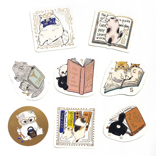 SEAL-DO Shinzi Katoh - Foil-Stamped Flake Stickers - Reading Club (Cats)