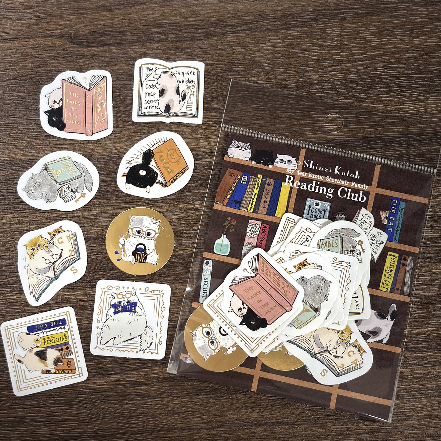 SEAL-DO Shinzi Katoh - Foil-Stamped Flake Stickers - Reading Club (Cats)