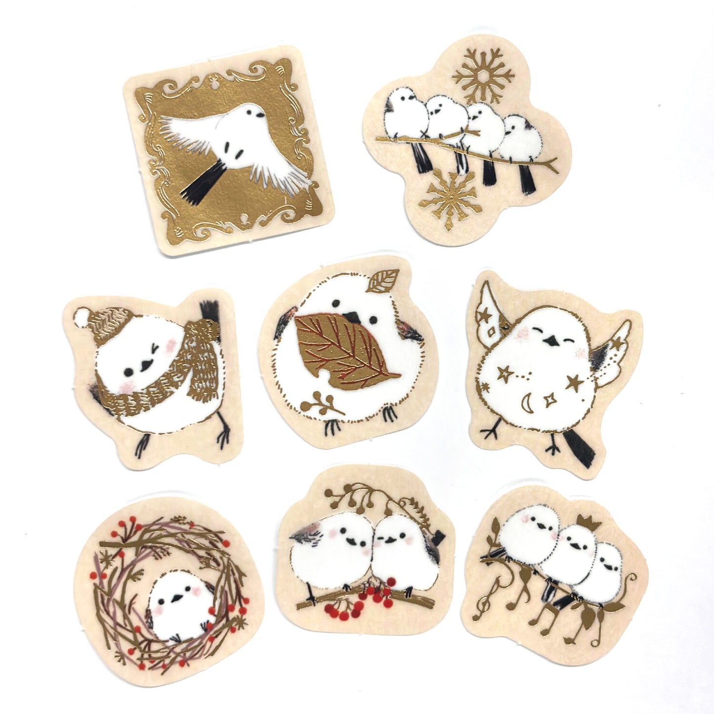 SEAL-DO Shinzi Katoh - Foil-Stamped Flake Stickers - Shima Enaga / Long-Tailed Tit