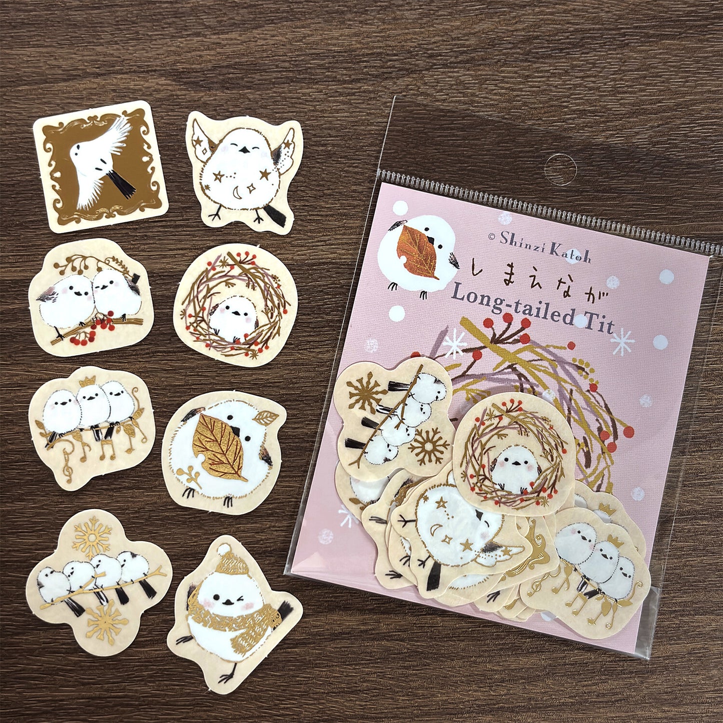 SEAL-DO Shinzi Katoh - Foil-Stamped Flake Stickers - Shima Enaga / Long-Tailed Tit