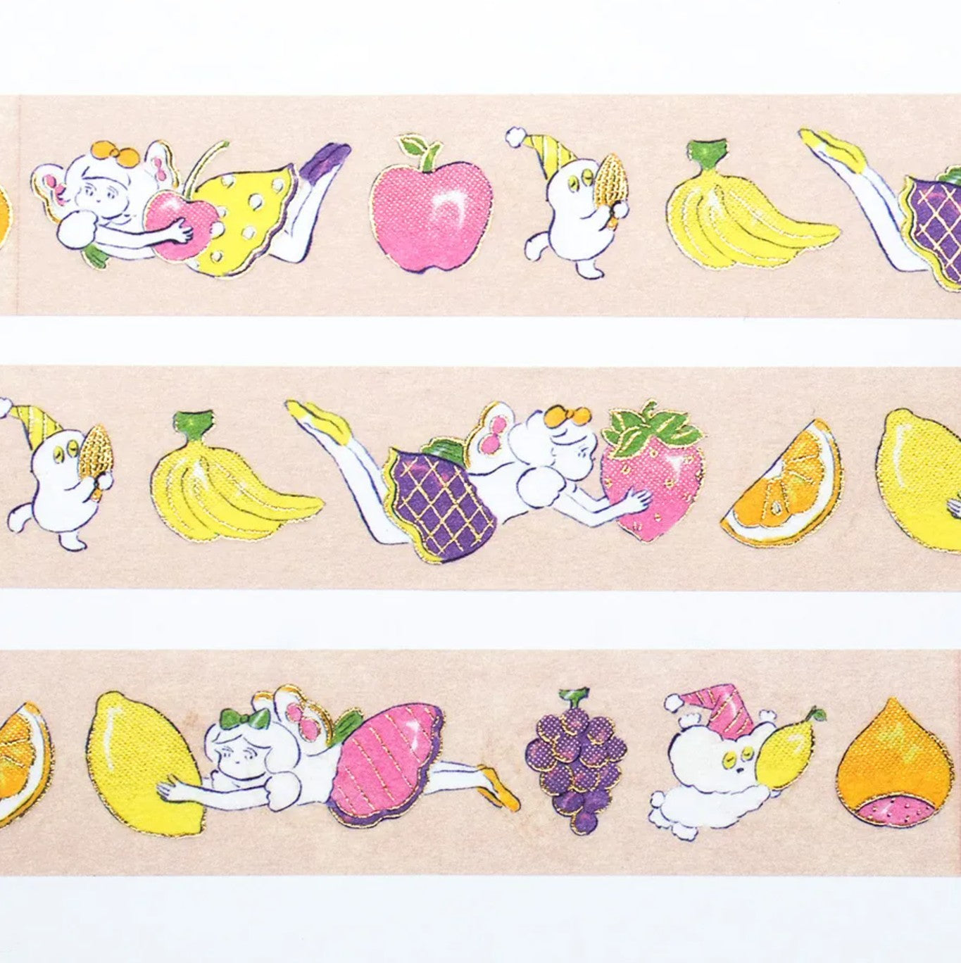 Cozyca - Foil-Stamped Washi Tape - Heisuke Kitazawa - Everyone Carrying Fruit