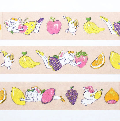 Cozyca - Foil-Stamped Washi Tape - Heisuke Kitazawa - Everyone Carrying Fruit