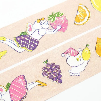 Cozyca - Foil-Stamped Washi Tape - Heisuke Kitazawa - Everyone Carrying Fruit
