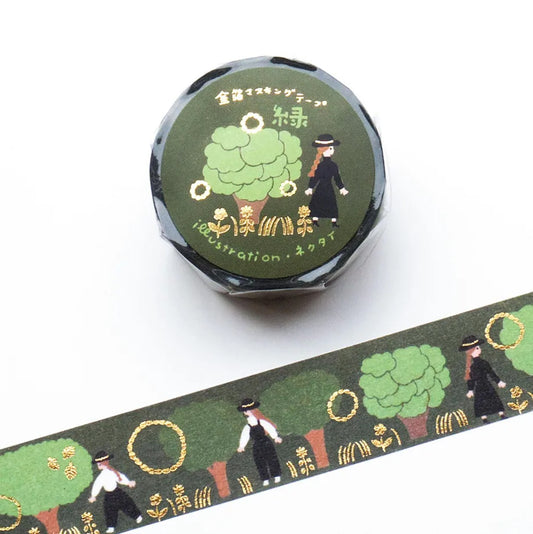 Cozyca - Foil-Stamped Washi Tape - Necktie - Green