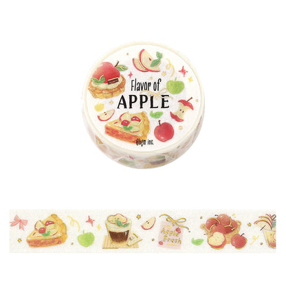 Washi tape labeled 'Flavor of Apple' with apple-themed illustrations on a white background.