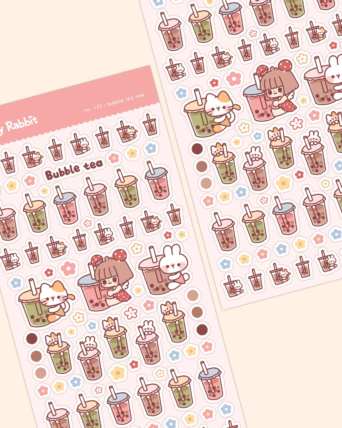 Cherry Rabbit - Sticker Sheet - Bubble Tea Time