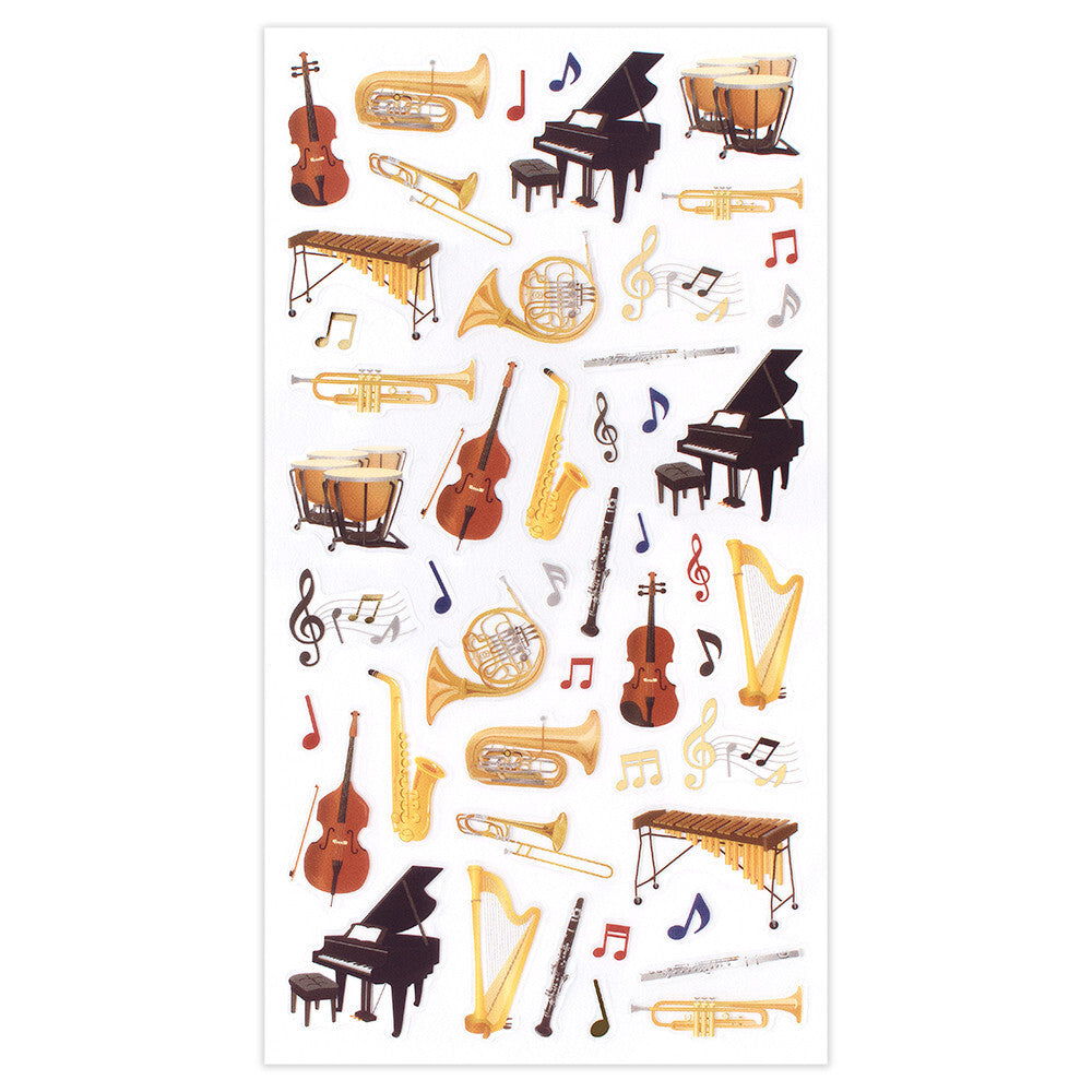 Foil-Stamped Clear Stickers - Musical Instruments A