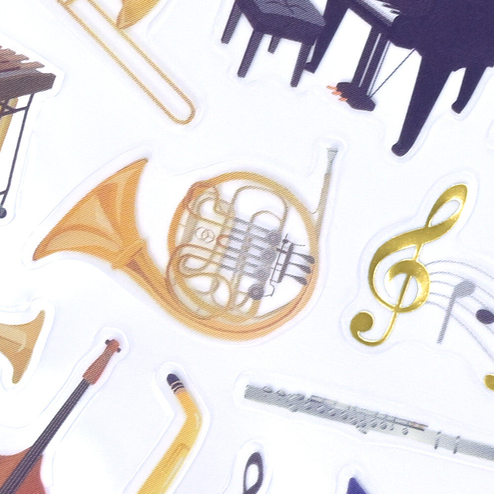 Foil-Stamped Clear Stickers - Musical Instruments A